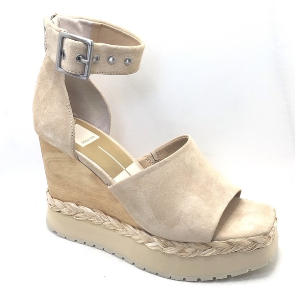 Dolce Vita Parle Ankle Strap Suede Light Tan Wedge Platform Sandals - Picture 1 of 10